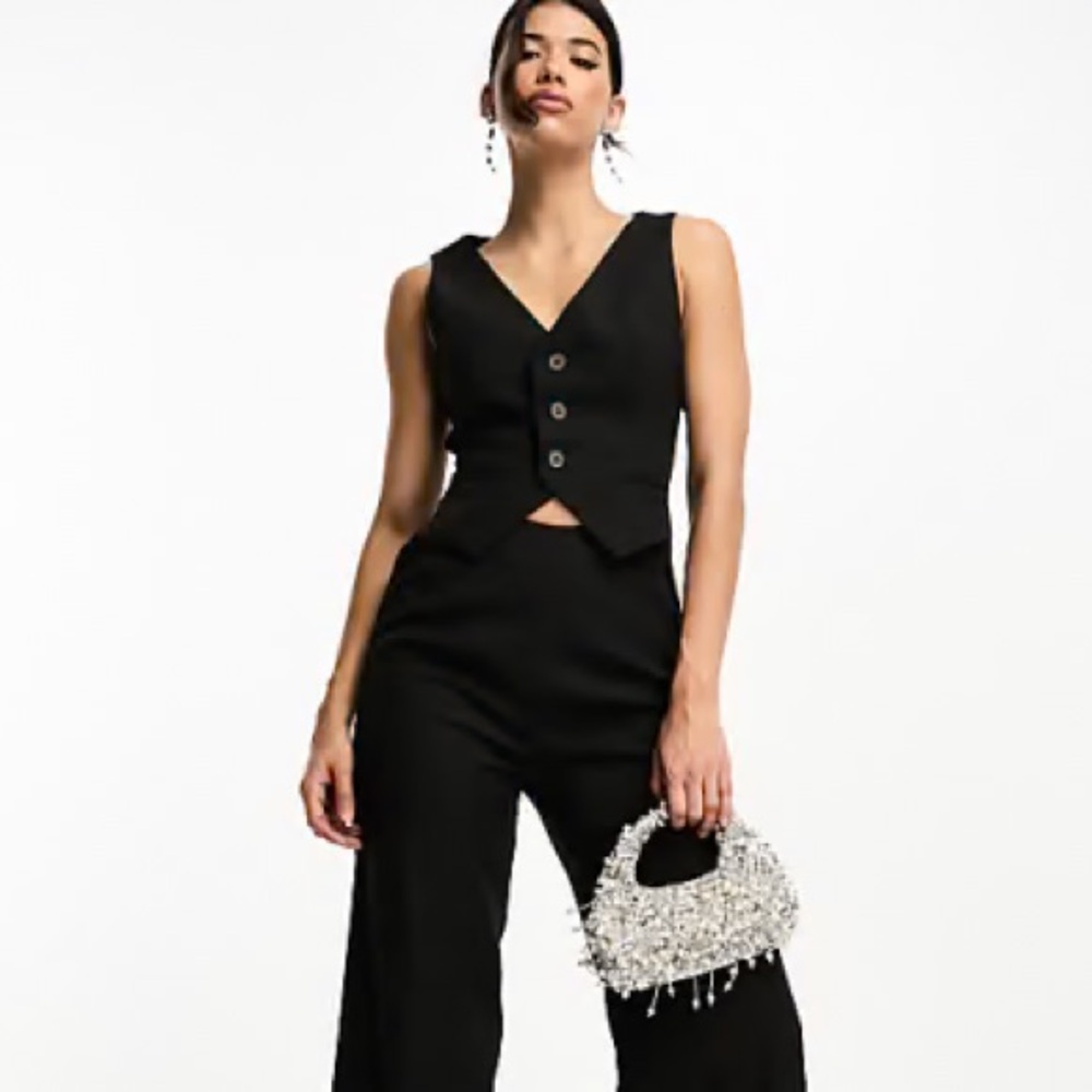 KAIIA Sleeveless Wide Leg Waistcoat Jumpsuit in Black Size 2